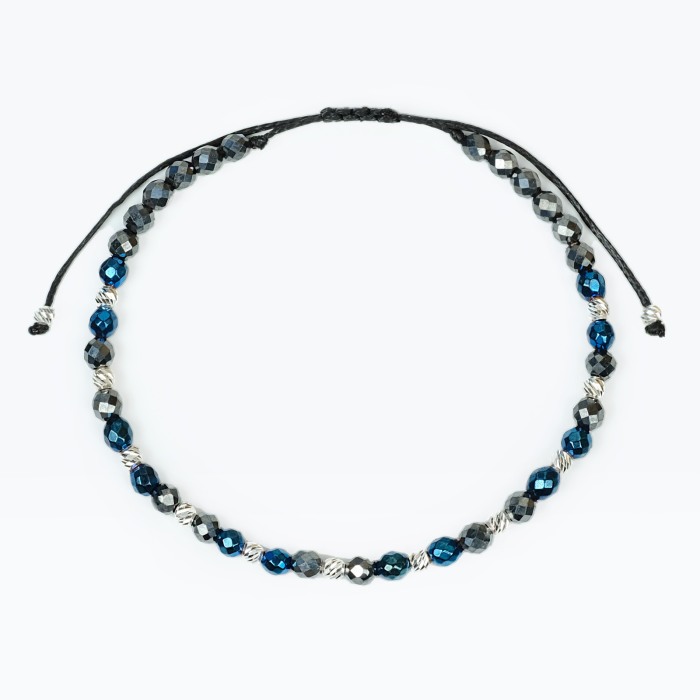 Blue/Grey Hematite and 925 Sterling Silver Beads Bracelet [2]