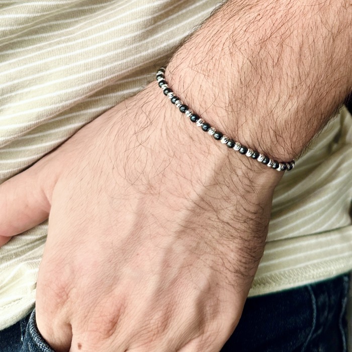 Hematite and 925 Sterling Silver Beads Bracelet [2]
