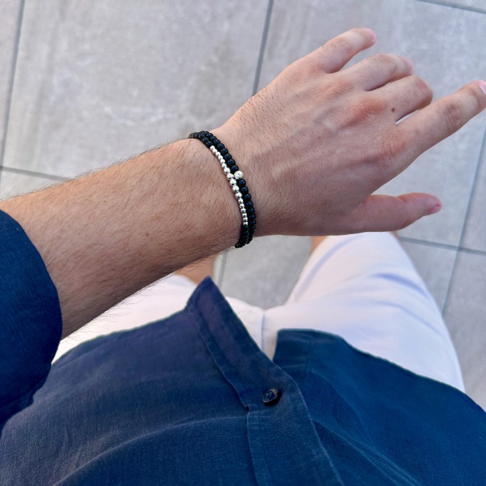Onyx and 925 Sterling Silver Beads Bracelet [2]