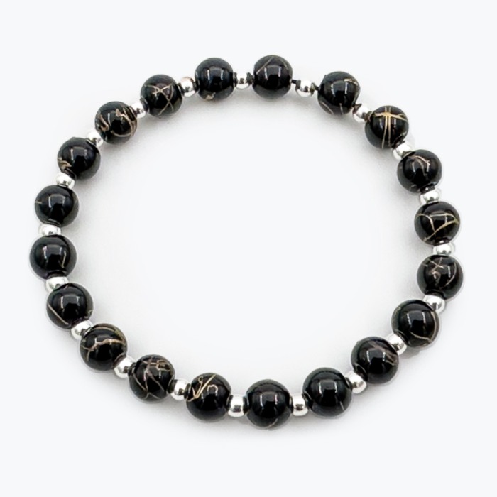 Bratara Velar Elastica cu Agate Striate si Bile din Argint 925 [2]