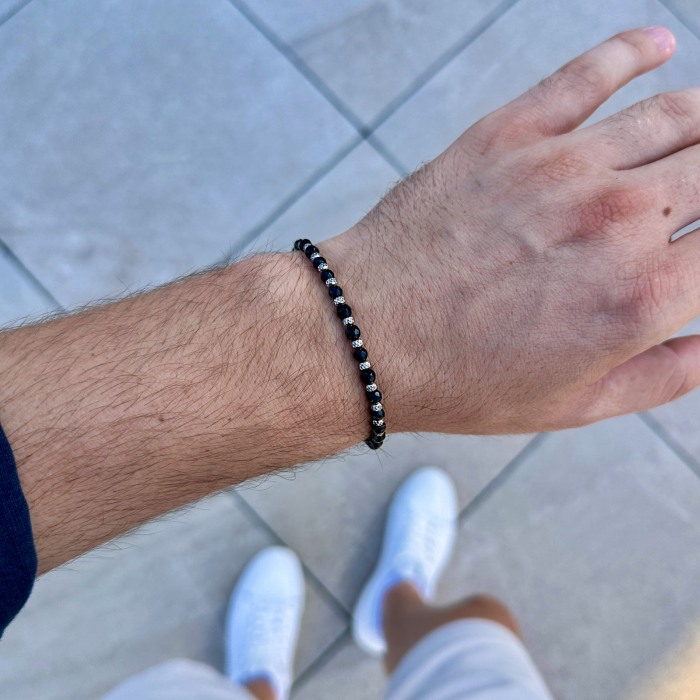 Faceted Onyx and Stainless Steel Beads Bracelet [4]