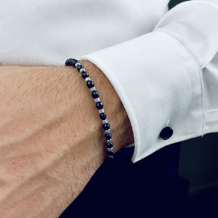 Faceted Onyx and Stainless Steel Beads Bracelet [2]