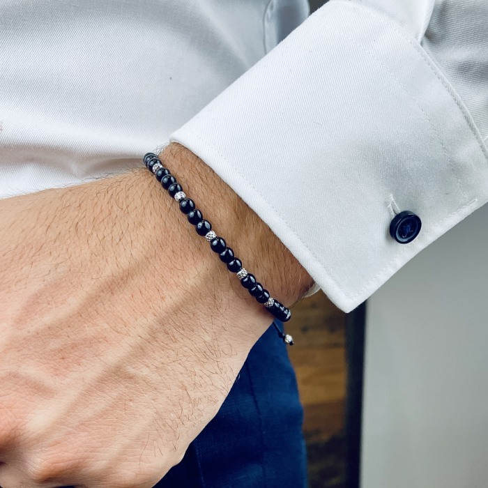 Onyx and Stainless Steel Beads Bracelet [2]