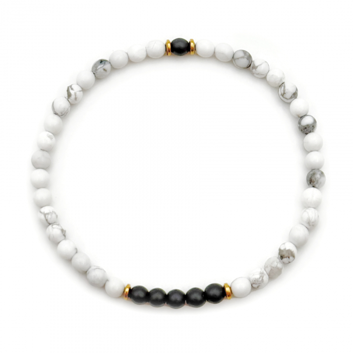 Bratara Velar pe Snur Elastic cu Onix Si Howlit [2]