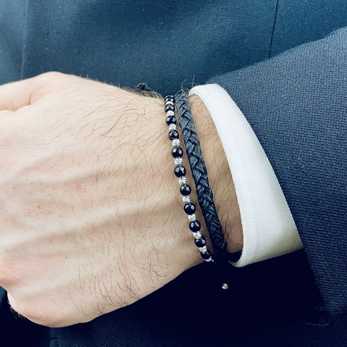Faceted Onyx and 925 Sterling Silver Beads Bracelet Set [2]