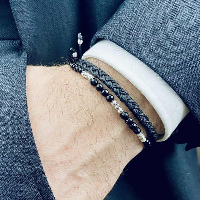 Faceted Onyx and 925 Sterling Silver Beads Bracelet Set [2]