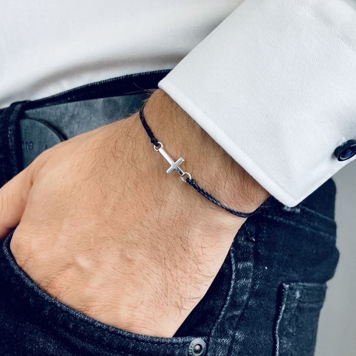 Bratara din Snur Velar Silver Cross With Black [2]
