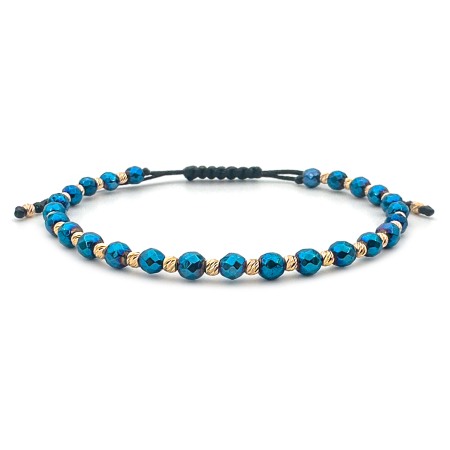 For Men - Faceted Hematite with Full 14K Gold Beads Bracelet