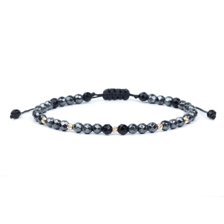 Barbati - Bratara din Snur cu Bile Aur 14K si Onix hematit Fatetat, Pietre semipretioase