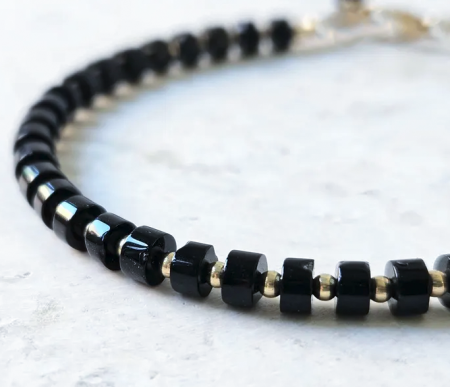 Onyx Disc and 925 Sterling Silver Beads Bracelet [3]