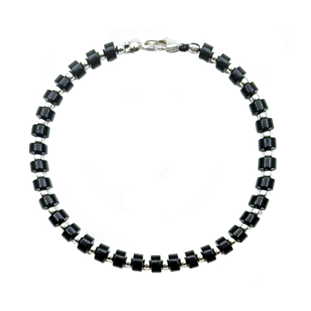 Onyx Disc and 925 Sterling Silver Beads Bracelet [1]