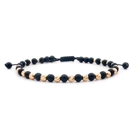 Barbati - Bratara din Snur Velar cu Onix Mat si Bile din Aur 14K