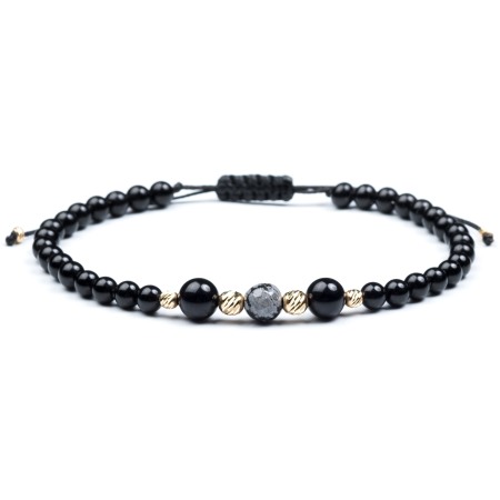Colectia de Bratari Velar - Bratara din Snur cu Bile Aur 14K si Onix, Obsidian, Pietre semipretioase