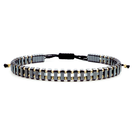 For Men - Double Hematite and 14K Gold Beads Bracelet