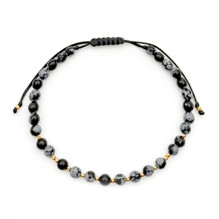 Obsidian and 14K Gold Beads Bracelet [1]