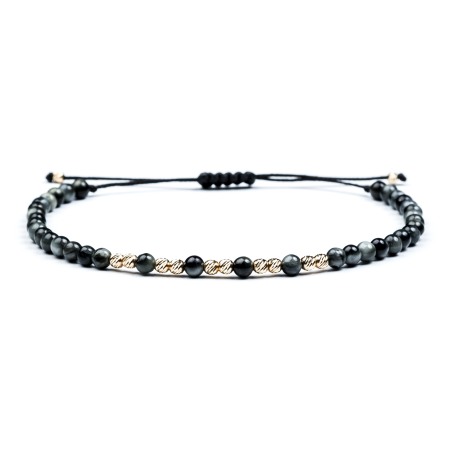 For Men - Hawk Eye Stones and 14K Gold Beads Bracelet
