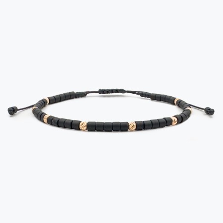 For Men - Matte Black Miyuki and 14K Gold Beads Bracelet