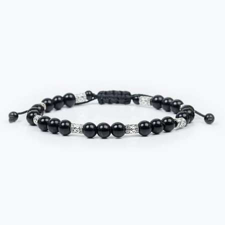 Colectia Black - Bratara Velar cu Onix si Tuburi Argintii