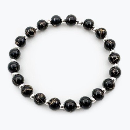 Bratara Velar Elastica cu Agate Striate si Bile din Argint 925 [1]