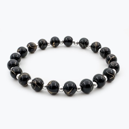Barbati - Bratara Velar Elastica cu Agate Striate si Bile din Argint 925