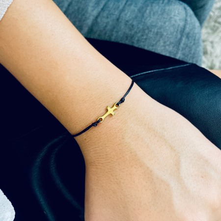 Colectia Black - Bratara din Snur Velar Gold Cross With Black
