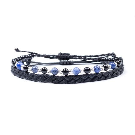Femei - Set Bratari din Snur Velar cu Onix, Sodalit si Bile din Argint 925