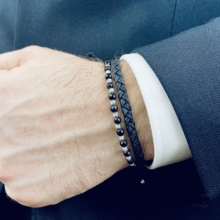 Faceted Onyx and 925 Sterling Silver Beads Bracelet Set [1]