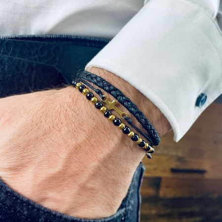Colectia Black - Set Bratari din Snur Velar Black Gold Cross