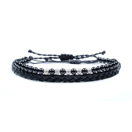 Femei - Set Bratari din Snur Velar Onix si Bile din Argint 925