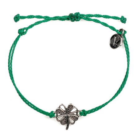 Colectia Charms (Cu accesorii) - Bratara din Snur Velar Silver Clover Green