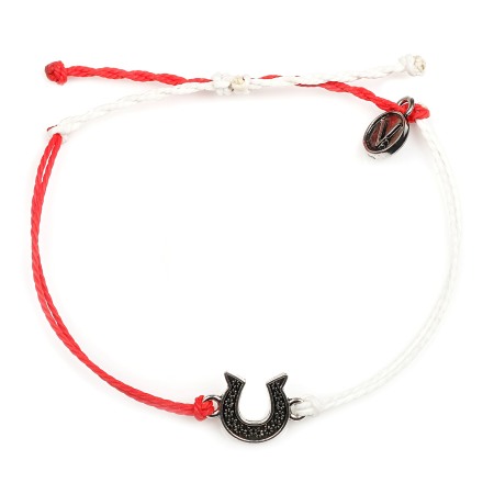 Colectia Charms (Cu accesorii) - Bratara din Snur Velar Silver Lucky Horseshoe White and Red