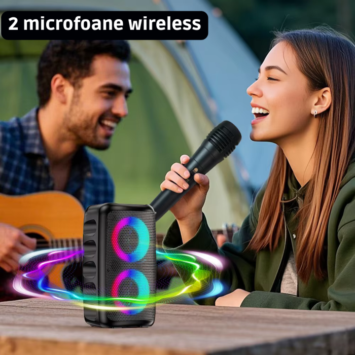 Boxa Portabila de Exterior VENTART, Impermeabila, cu 2 Microfoane Wireless, Bluetooth, Subwoofer, Petreceri, Karaoke, AUX ,USB [6]