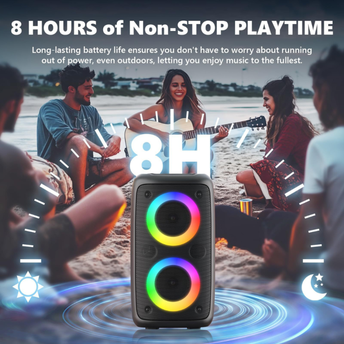 Boxa Portabila de Exterior VENTART, Impermeabila, cu 2 Microfoane Wireless, Bluetooth, Subwoofer, Petreceri, Karaoke, AUX ,USB [2]