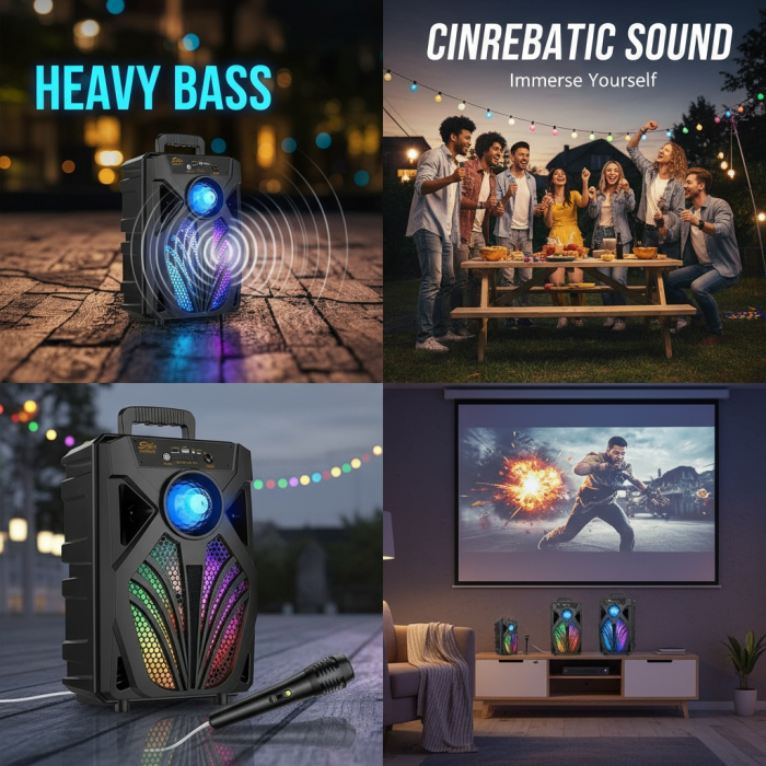 Boxa Portabila Wireless VENTART cu Subwoofer de 8 inch, Lumini LED Colorate si Microfon [4]