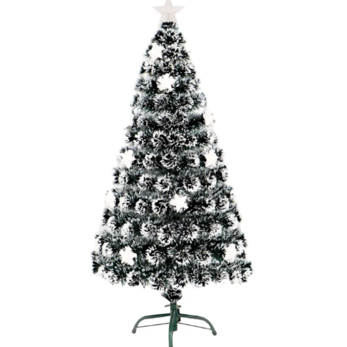 Brad Artificial 1.80m cu Fibră Optică & LED, Aspect Ninsoare, 8 Jocuri Lumină, Suport Inclus [2]