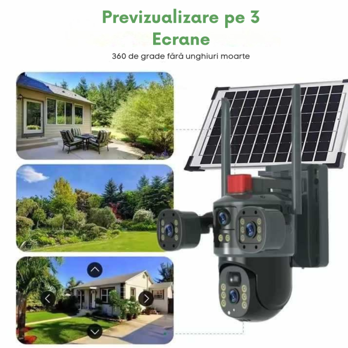 Camera Solara tripla VENTART cu Conexiune 4G, 6MP Ultra HD, Zoom 10X, Vedere Nocturna Color, Panou 7.5W [3]