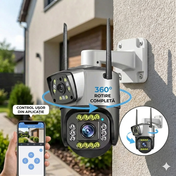 Camera supraveghere dubla, 4G, 2 lentile,360, comunicare bidirectionala, cu aplicatie pentru Android, IOS si PC, gri/negru [2]
