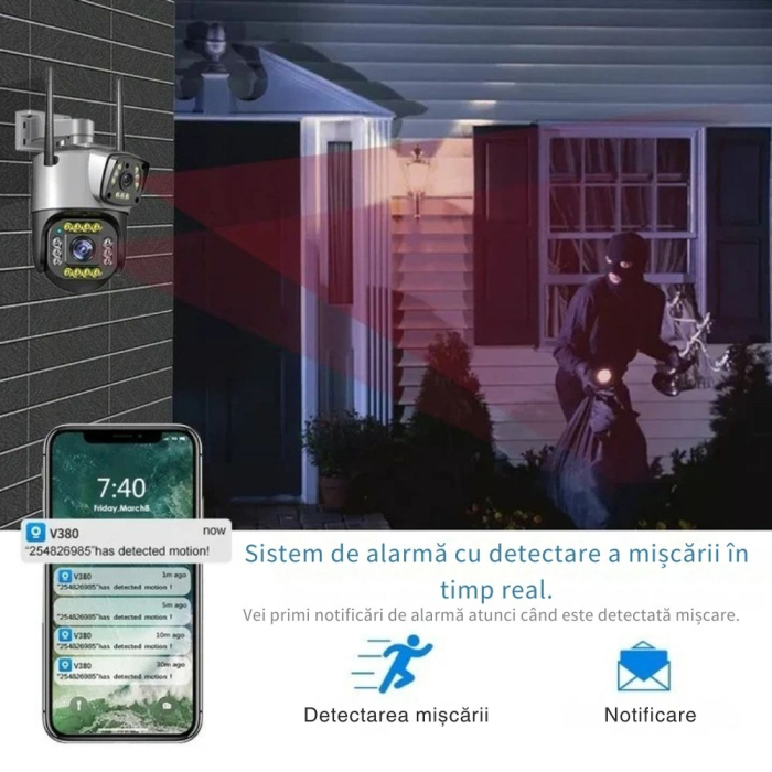 Camera supraveghere dubla, 4G, 2 lentile,360, comunicare bidirectionala, cu aplicatie pentru Android, IOS si PC, gri/negru [4]