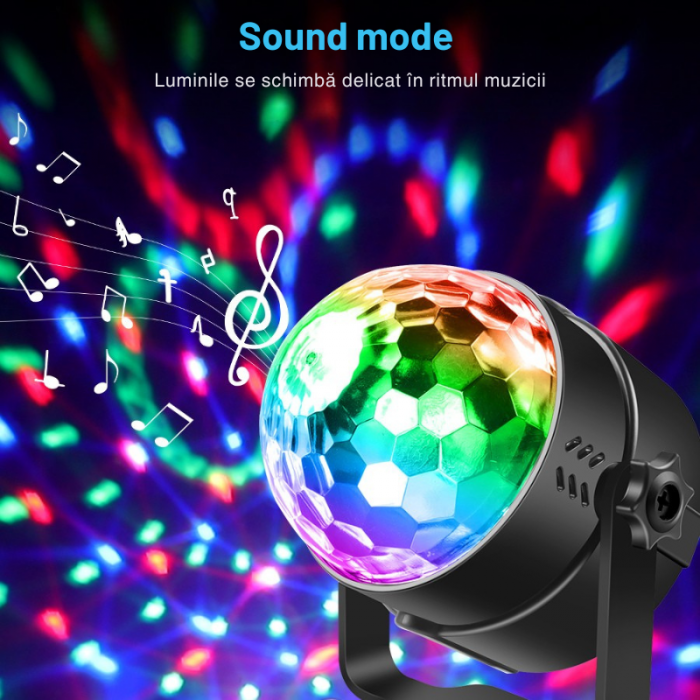 Glob disco cu telecomanda VENTART, Activare Lumini prin Muzica,culori multiple, suport de prindere, Petreceri, Karaoke, [4]