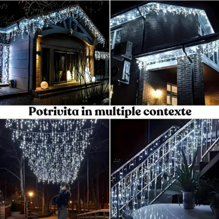 Instalatie de Craciun, Tip Turturi, 8 Jocuri de Lumini, 300 Led-uri, Interior sau Exterior 12Mx0.6M [4]