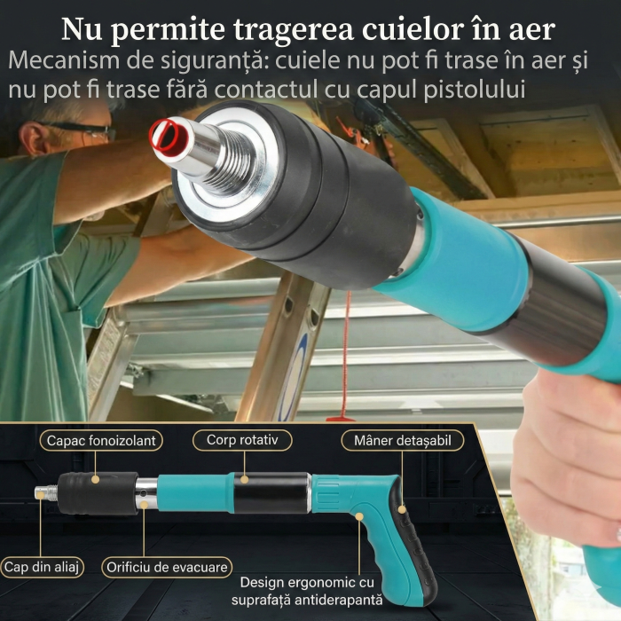 Kit Pistol De Nituri Pentru Fixare Cuie In Perete, Pneumatic, Trusa Depozitare si Transport, Calibru 7.3 cm, Albastru [3]