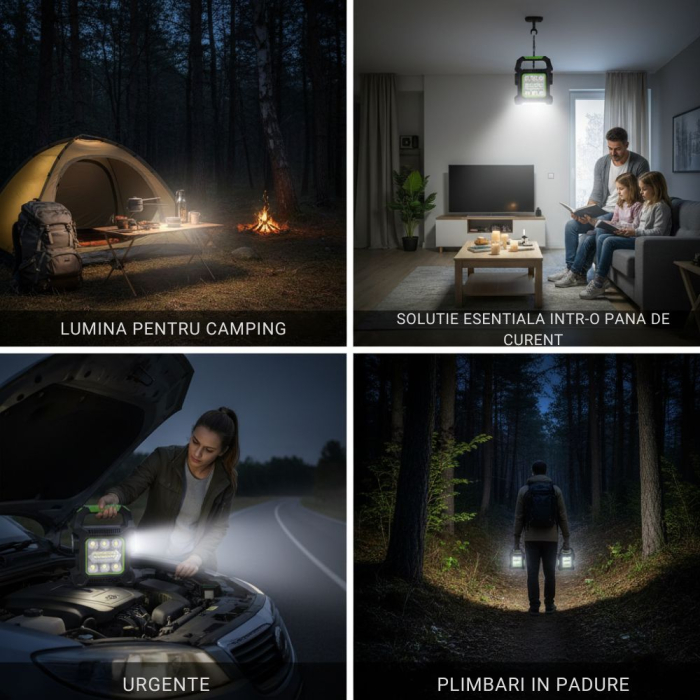 Lampa Camping VENTART, 40 LED-uri, Lanterna Laterala, Incarcare Solara si USB [2]