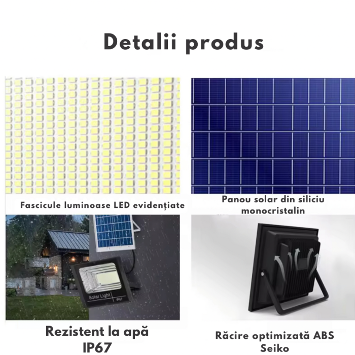 Lampa Solara de Exterior VENTART 200W cu Proiector, 54 LED SMD, Telecomanda si Senzor de Lumina [3]