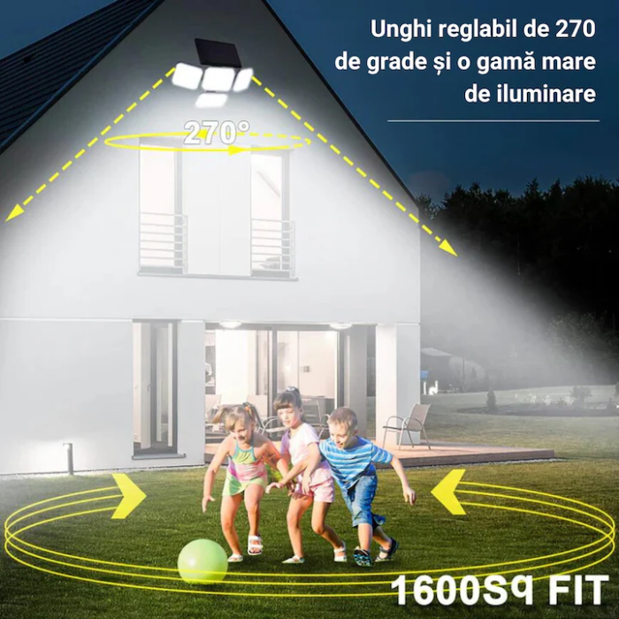 Lampa Solara de Exterior VENTART 100W, cu 333 LED, Senzor Miscare, Brate Reglabile și Telecomanda [4]