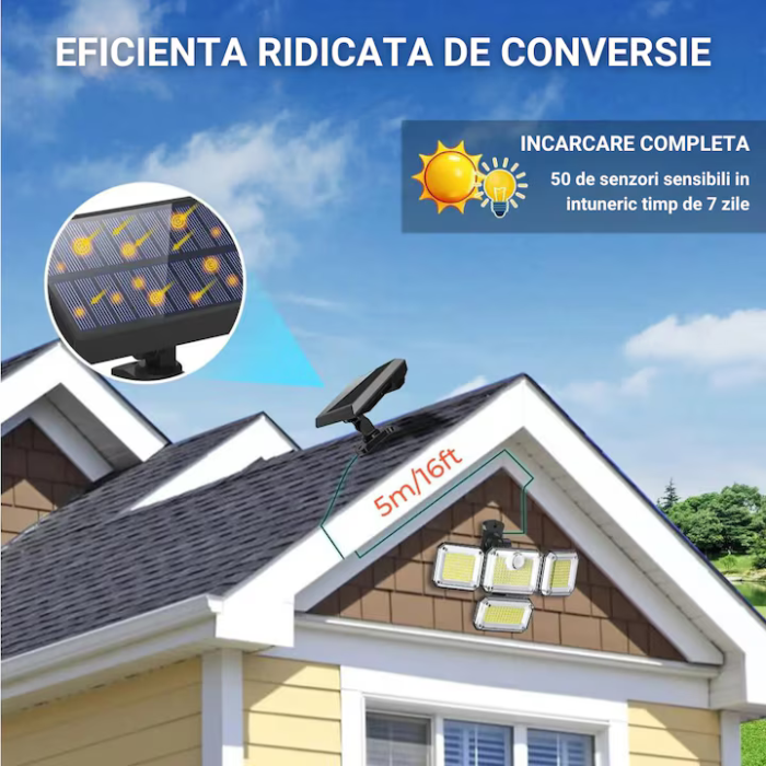 Lampa Solara de Exterior VENTART 100W, cu 333 LED, Senzor Miscare, Brate Reglabile și Telecomanda [5]