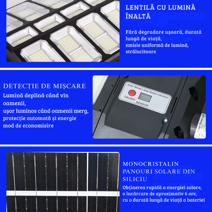 Lampa Solara LED, VENTART, 1000W, Corp iluminat, Incarcare solara, Panou fotovoltaic, IP66, Suport, Telecomanda [3]