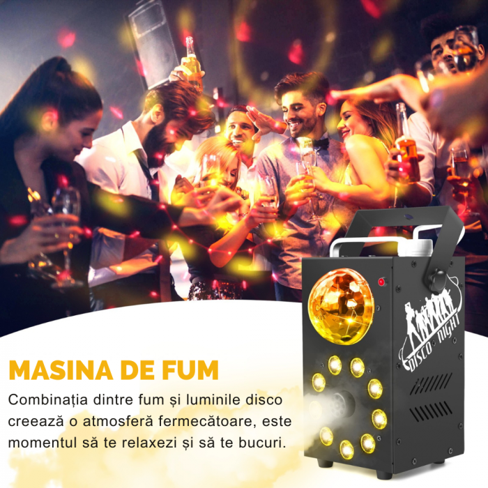 Masina de Fum VENTART cu Efecte de Lumina Magic Ball, Telecomanda Wireless, 700W, 9 LED-uri, pentru Petreceri, Evenimente, Scene, Neagra [2]