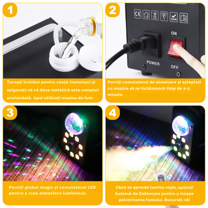 Masina de Fum VENTART cu Efecte de Lumina Magic Ball, Telecomanda Wireless, 700W, 9 LED-uri, pentru Petreceri, Evenimente, Scene, Neagra [3]