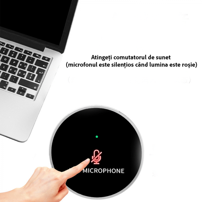 Microfon pentru Conferinte USB, VENTART, cu Difuzor, PC/Telefon, Omnidirectional, Streaming, Live, Videoconferinte, captare a sunetului 360°, Compact, Negru [7]