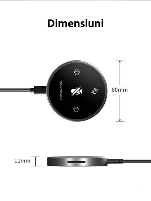 Microfon pentru Conferinte USB, VENTART, cu Difuzor, PC/Telefon, Omnidirectional, Streaming, Live, Videoconferinte, captare a sunetului 360°, Compact, Negru [3]